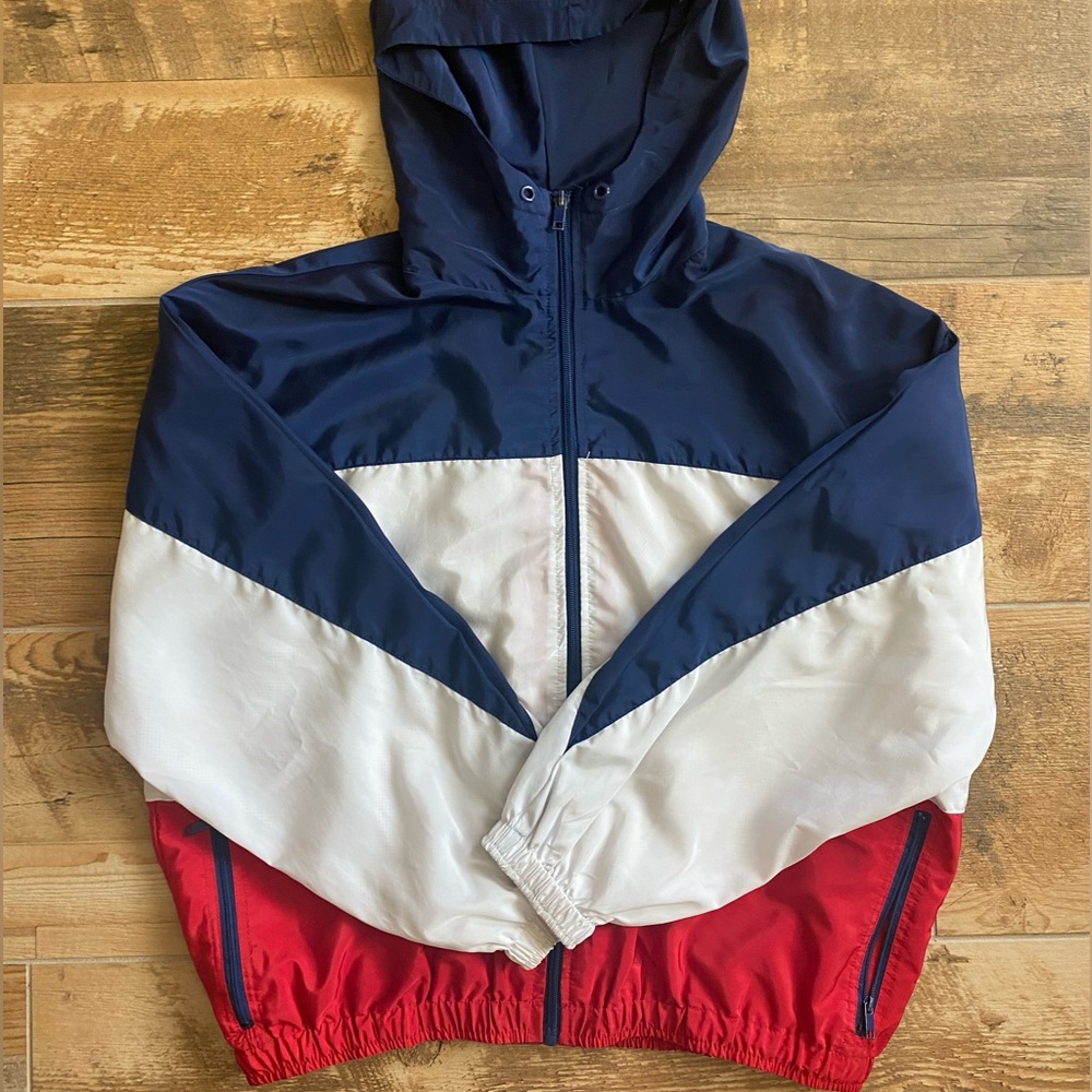 Blue, white and red striped vintage windbreaker